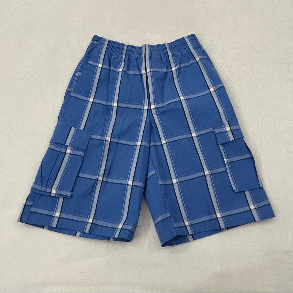 Shaka Wear Sky Blue Plaid Relaxed Fit Casual Cargo Hybrid Shorts Pants Men’s